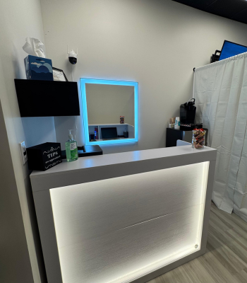Modern reception area at a professional waxing studio in Orlando, Florida